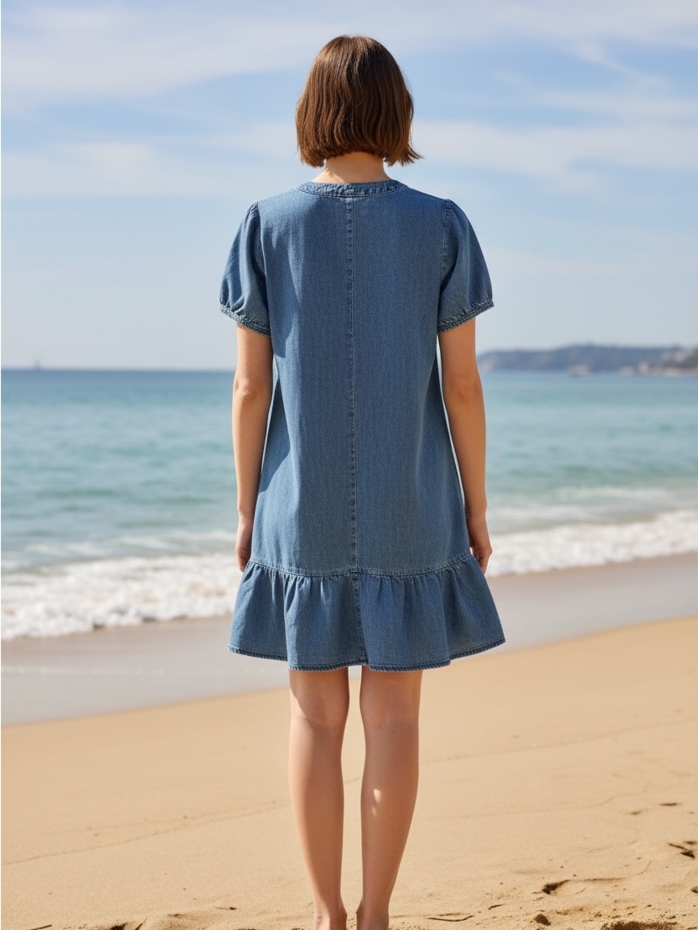 LOFT Denim Ruffle Hem Dress - Picture 4 of 9